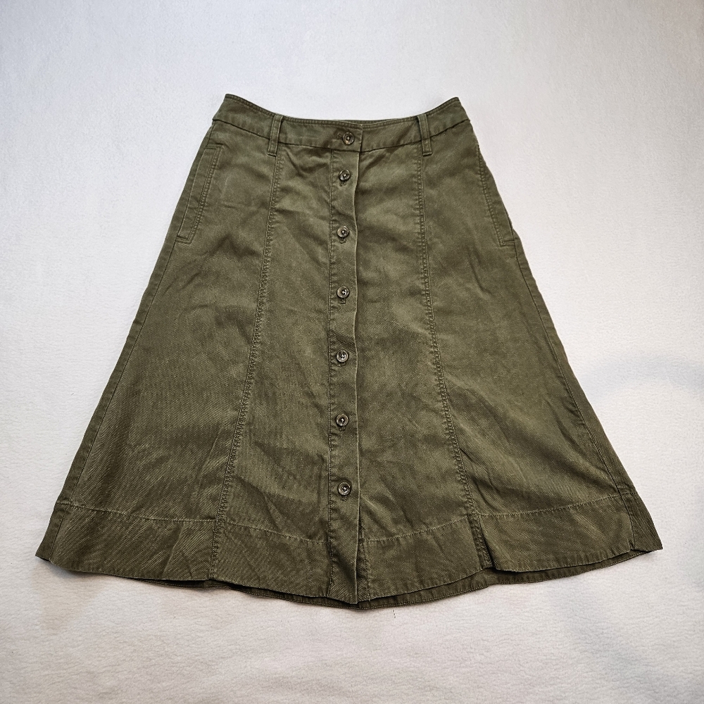 Talbots Olive Button-Down A-Line Skirt Size  2